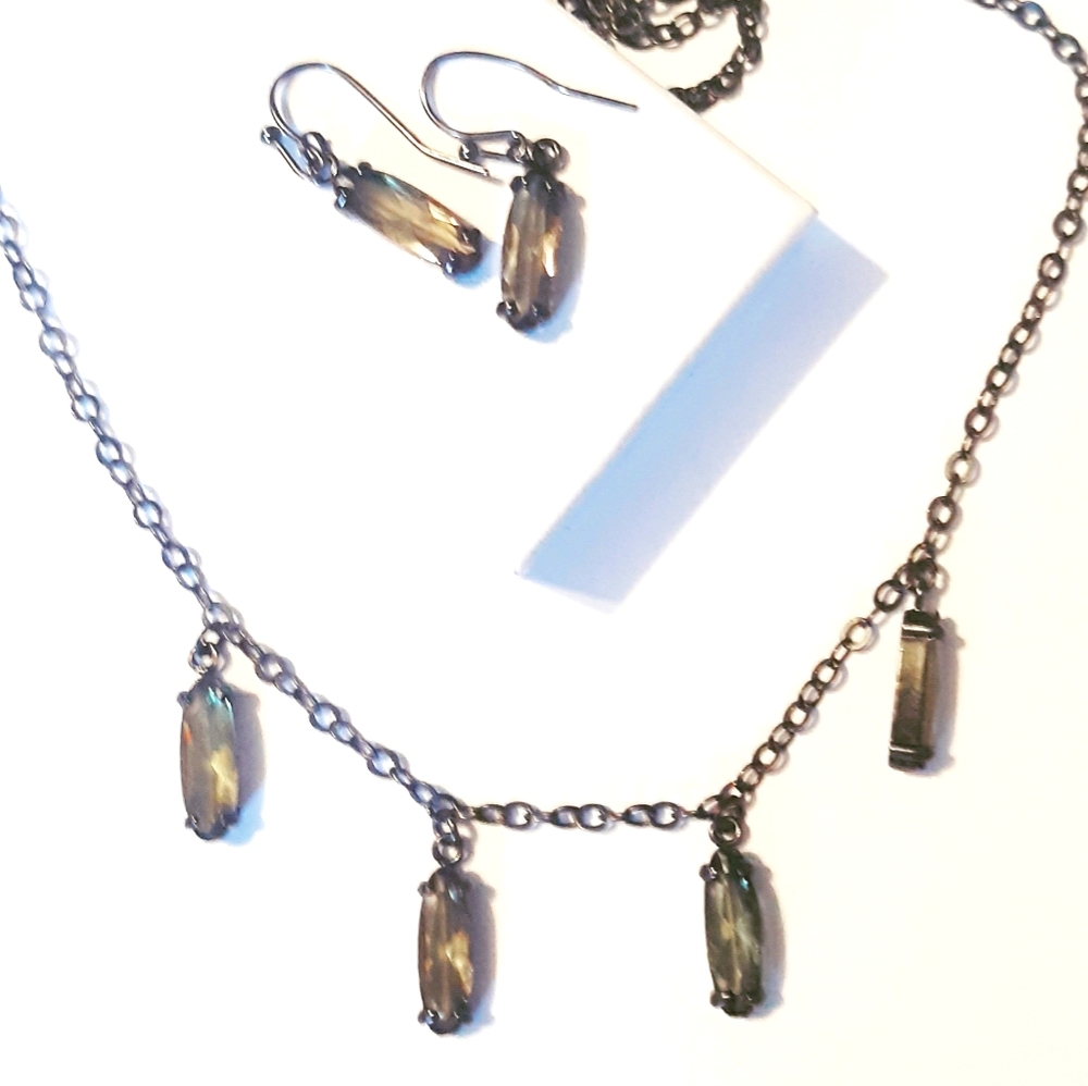 Black And Green Necklace And Earrings Jewelry Set